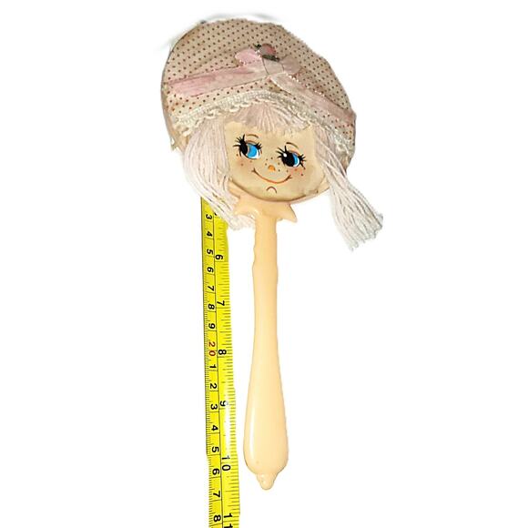 10" Vintage Childs Doll Face Hand Held Mini Doll Mirror - Picture 6 of 6